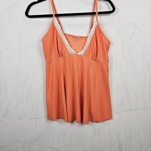 orange babydoll top with lace trim